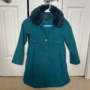 Rothschild Girls 6X Teal Faux-Fur Collar Coat